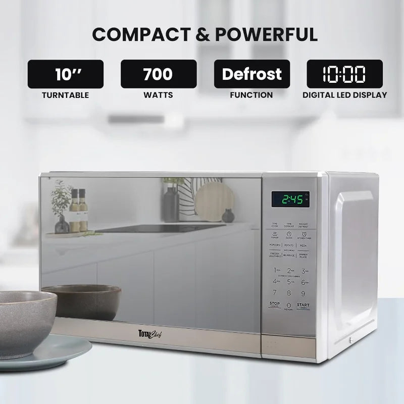 0.7 Cu Ft Microwave Oven - Stainless Steel Compact Style Microondas, Smart Countertop Kitchen Appliance With Digital Touch