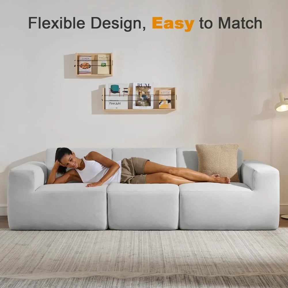 Modular Sectional Sofa,101" Grey Polyester 3-Seater Couch, Deep Seat & Wide Armrest, Perfect for Living Room & Apartment