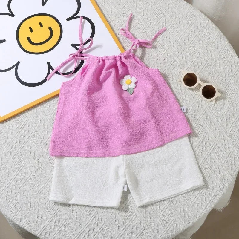 New Girl Set Summer New Korean Fashionable Floral Vest Shorts Daily Wear Two-piece Set Kids Clothes Girls