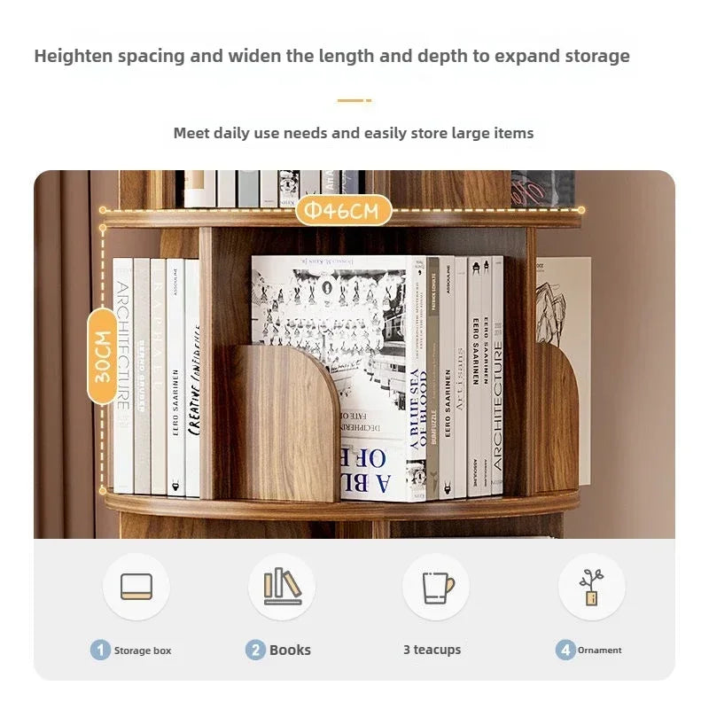Rotating Bookshelf 360 Floor-to-ceiling Living Room Storage Shelf Home with Wheels Mobile Student Picture Book Shelf Bookcase