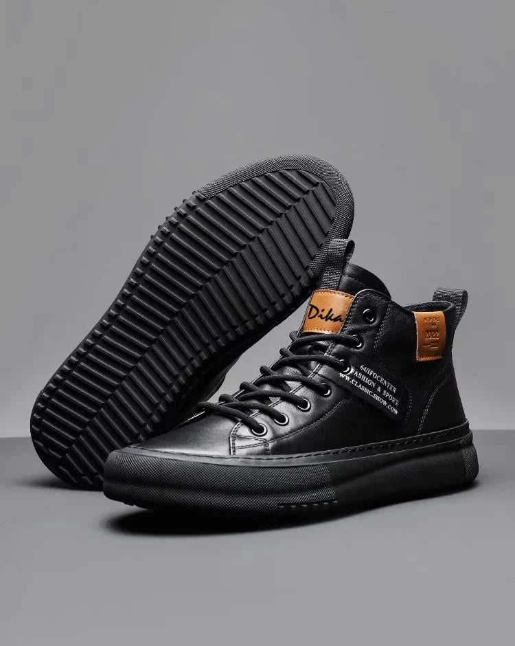 Autumn and Winter New Men's Mid-Top Sports Casual Shoes, Men's Boots, Winter Warm Leather Shoes, Versatile White Shoes, Thick-Soled Fashion Short Boots, Men's Fashion Sneakers