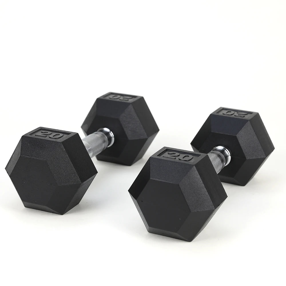 2pcs 20LB Coated Solid Cast Iron Dumbbell with Contoured Chrome Handle, Hexagon Head, for Commercial and Home Use