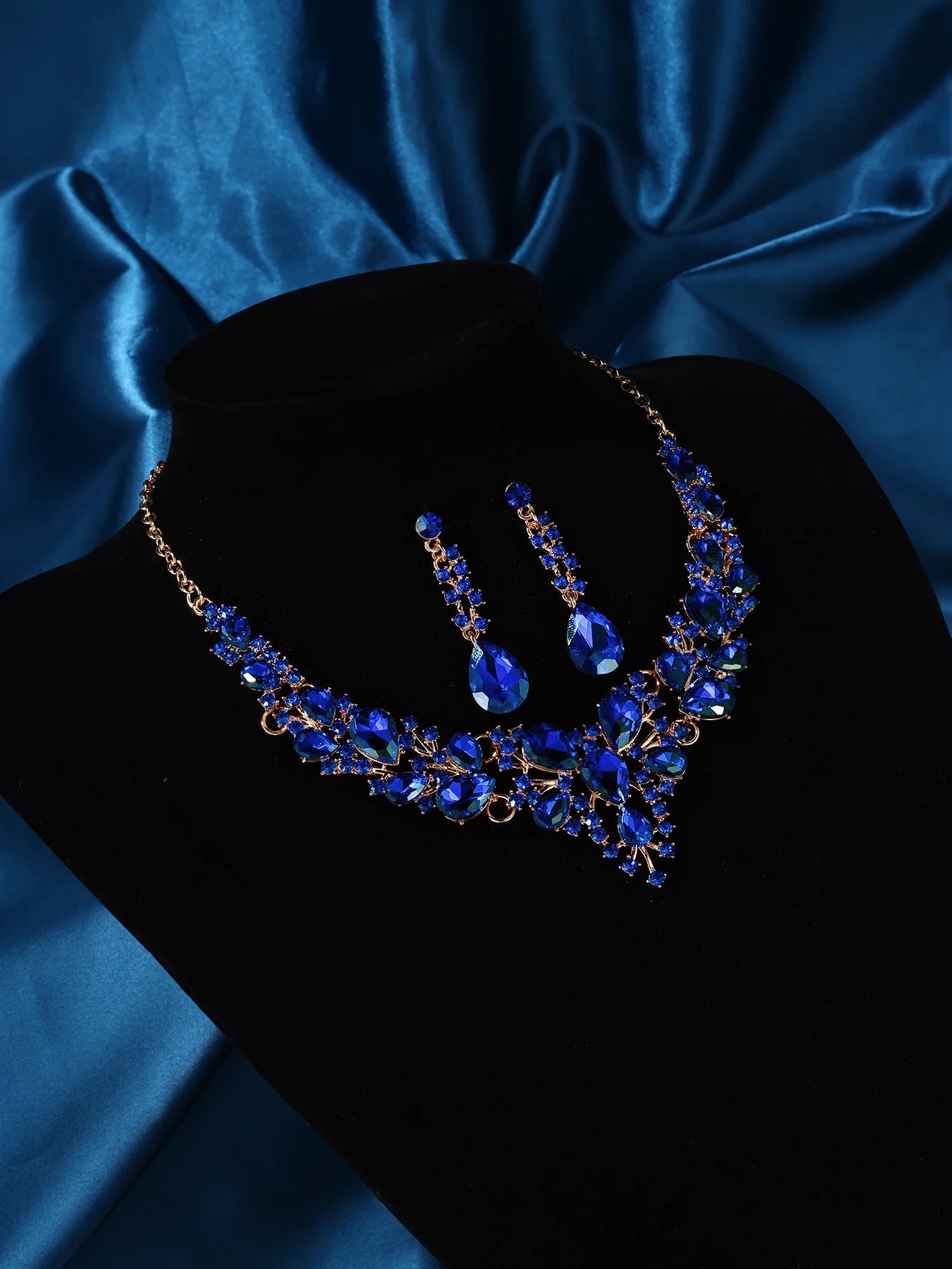 Gorgeous Crystal Blue Bridal Jewelry Set Fashion Tiara Earrings Necklace Set for Women Wedding Crown Jewelry Set