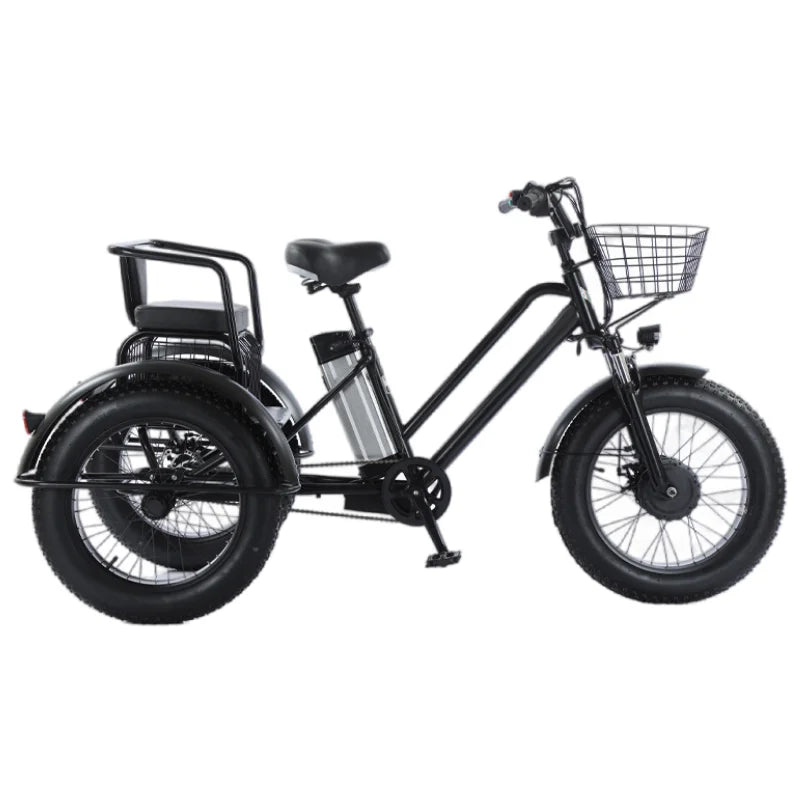 20 Inch Fat Electric Bike 3 Wheeled Electric Tricycle With Passenger Seat for Adult 48v 500w Powerful Lithium Battery Removable