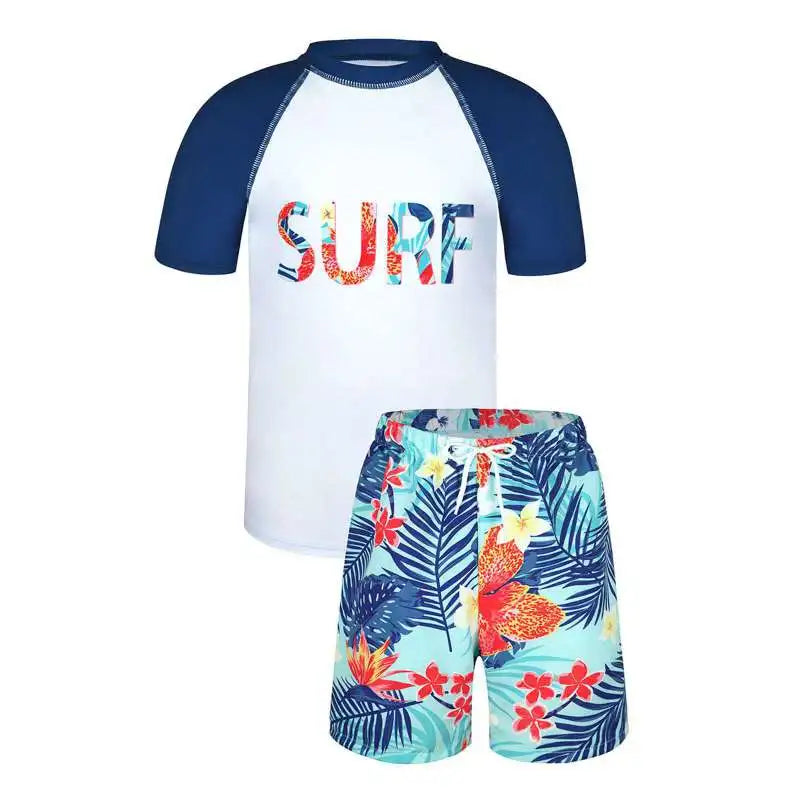 Children Boys Summer Short Sleeve Beach Suit Clothing Set Printing Breathable Kids Sports Short Sleeve Beach Pants
