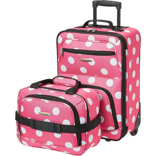 Rockland Fashion Softside Upright Luggage Set, Expandable, Pink Dots, 2-Piece (14/19)