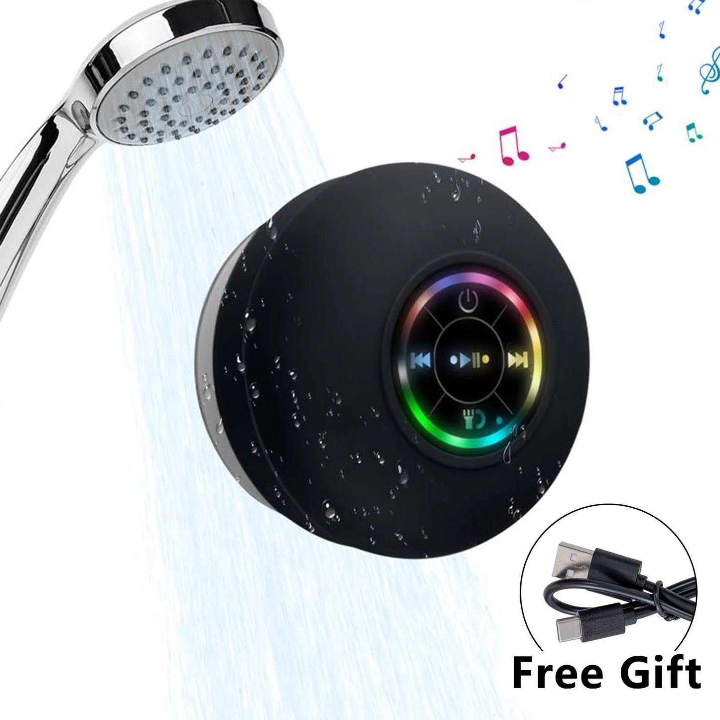 Enhance the happiness of bathing! Waterproof RGB Light Speaker,  Mini Portable Wireless Speaker, Rechargeable Waterproof Speaker