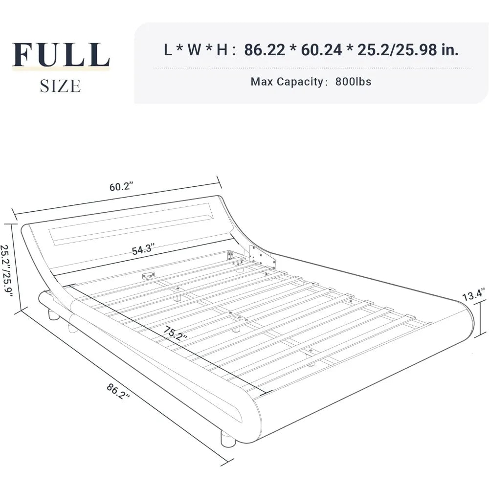 Allewie Full Size LED Platform Bed Frame with Adjustable Headboard/No Box Spring Need/Easy Assembly/Faux Leather in Grey