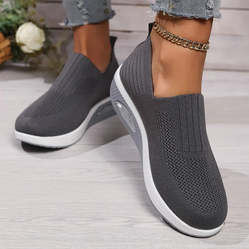 2024 Women Walking Shoes Air Cushion Non Slip Orthopedic Shoes Ladies Platform Mules Breathable Wedge Female Sneakers