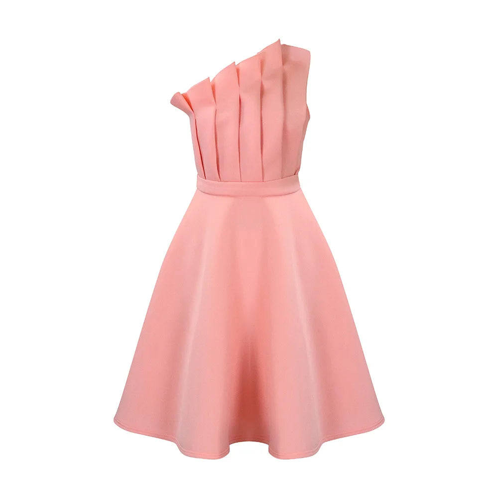 2025 New Arrival Hot Sale Elegant Women Dress Plus Size Ruffle Patchwork One Shoulder sleeveless  Outfits Evening Party Dress