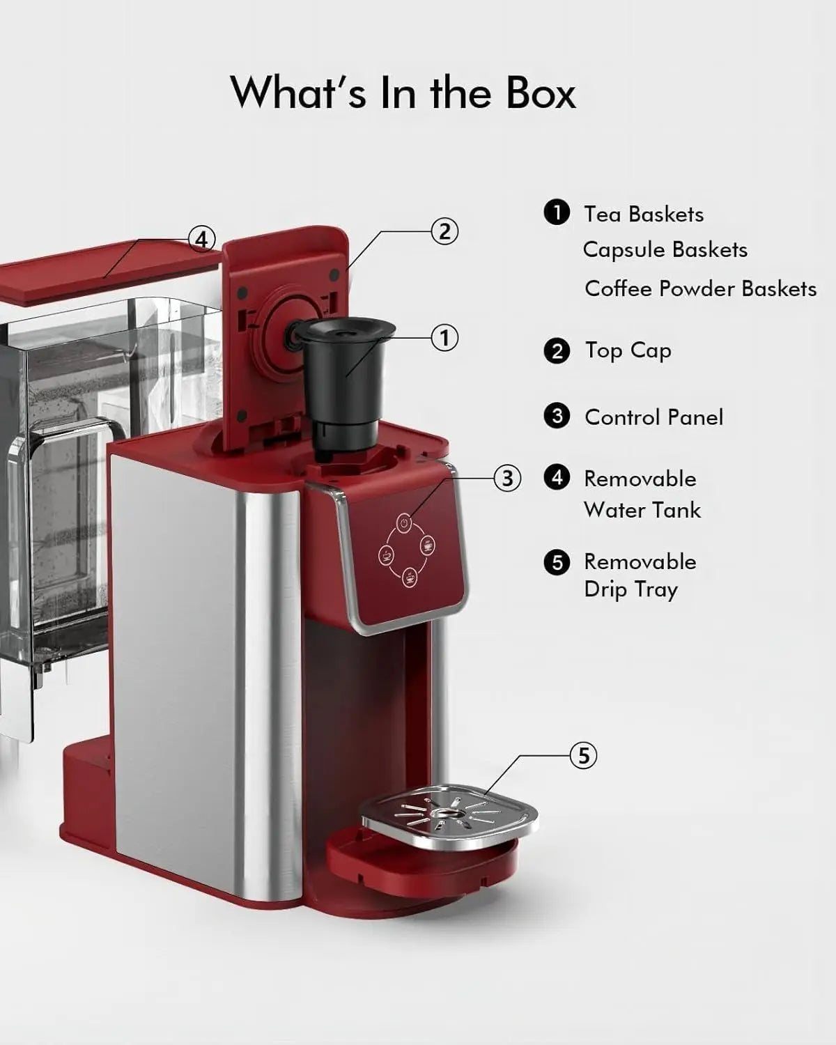 SIFENE Single Serve Coffee Machine, 3-in-1 Pod Coffee Maker for K-Pod Capsule, Ground Coffee, and Leaf Tea with 6-10 oz Cup Size