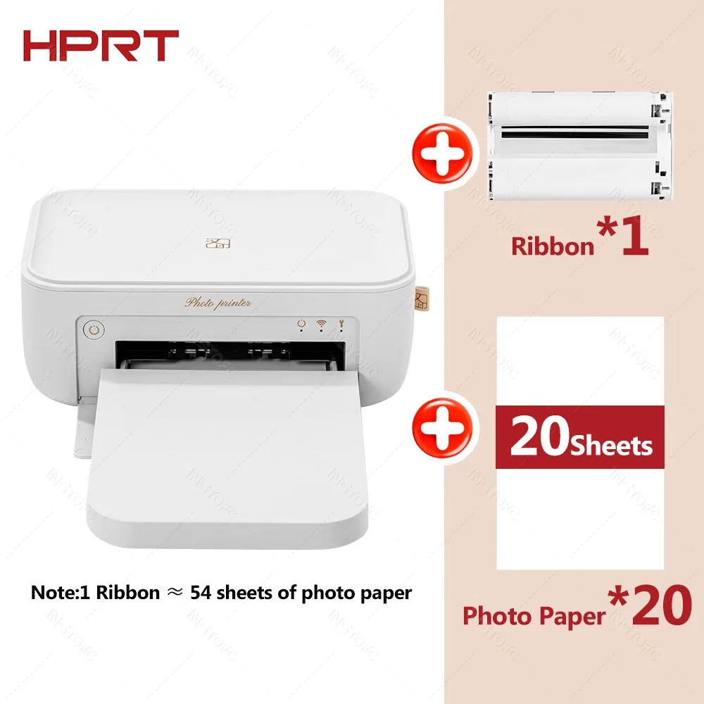 300DPI Color Photo Printer HPRT CP4100 Desktop Household Thermal Sublimation Wireless Printing or 4X6 inch Photo Paper Ribbon