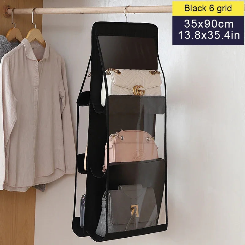 Wardrobe Closet Transparent Storage Bag Hanging Handbag Organizer Underwear Bra Organizer Storage Washable