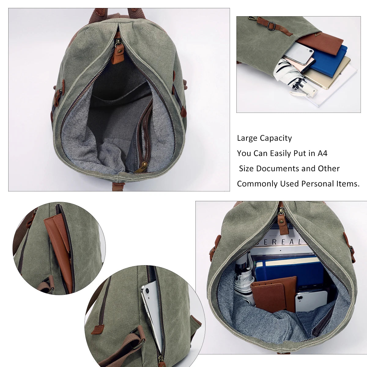 KL928 Canvas Vintage Backpack – Large Casual Daypack Outdoor Travel Rucksack Hiking Backpacks for Men Women