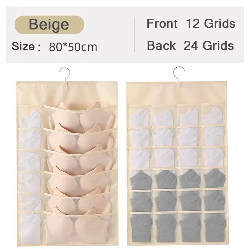 Wardrobe Closet Transparent Storage Bag Hanging Handbag Organizer Underwear Bra Organizer Storage Washable