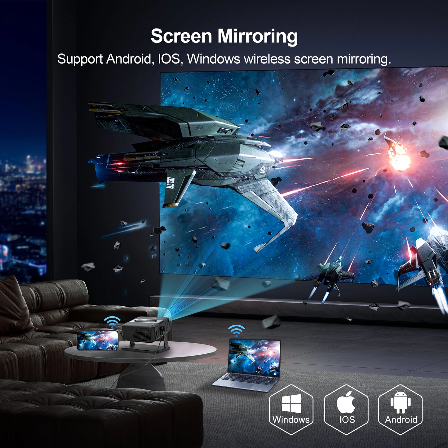 Mini Portable Projector 720P HD Portable Projector Wifi Bluetooth Movie Projector Game Android 11 BT5.2 WIFI6 Projector for Home