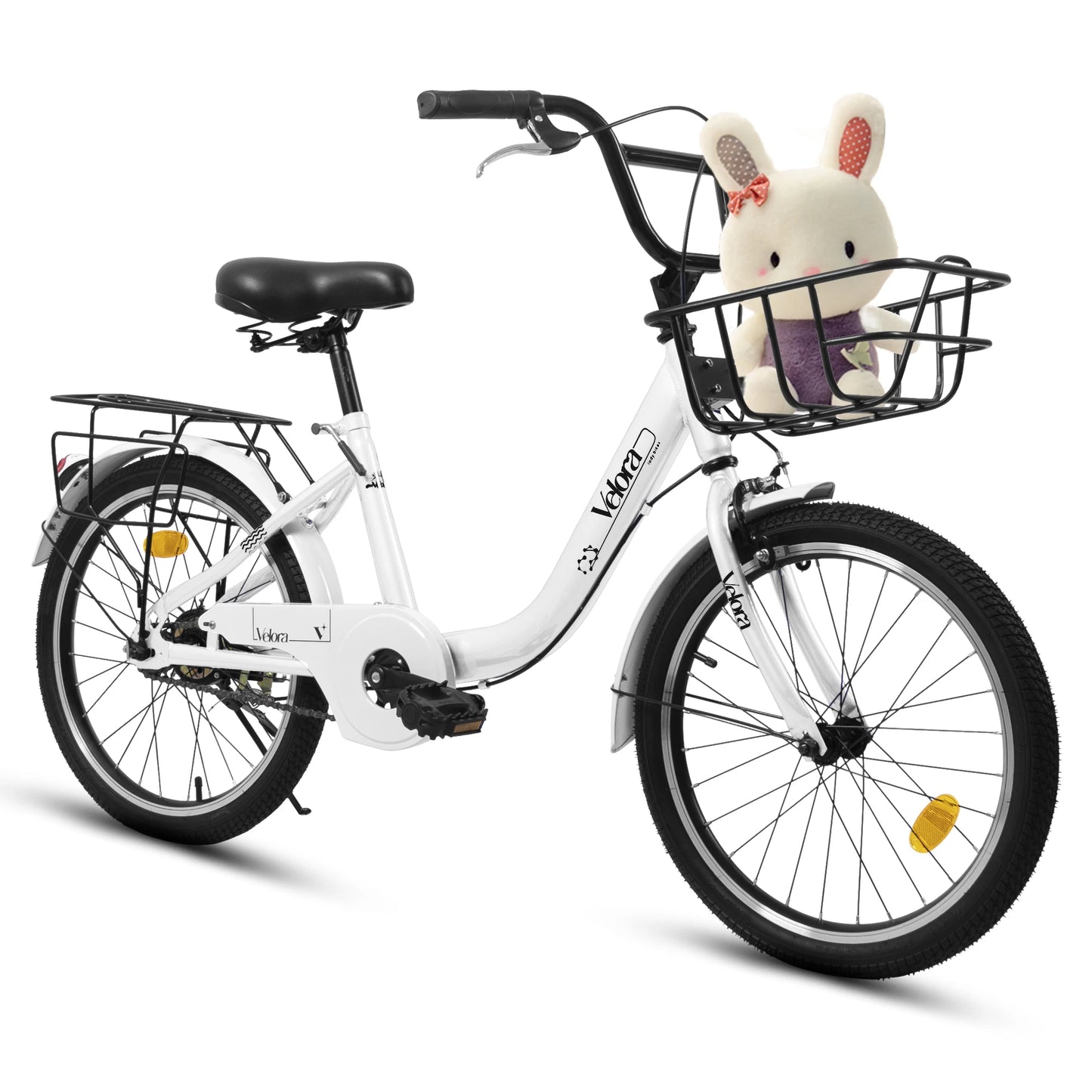 20 Inch Kids Bike for Boys Girls, 1 Speed Kids Bicycle with Basket, Rear Seat, Chain Guard, Coaster Brake, V-Brake, Steel Frame