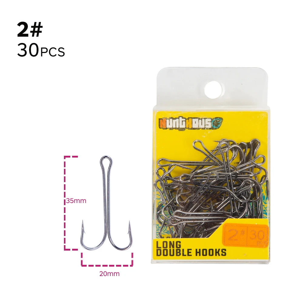 Hunthouse 2020 sharp Double Hook long fishing stainless hooks with soft lure sharp high carbon steel long treble hooks