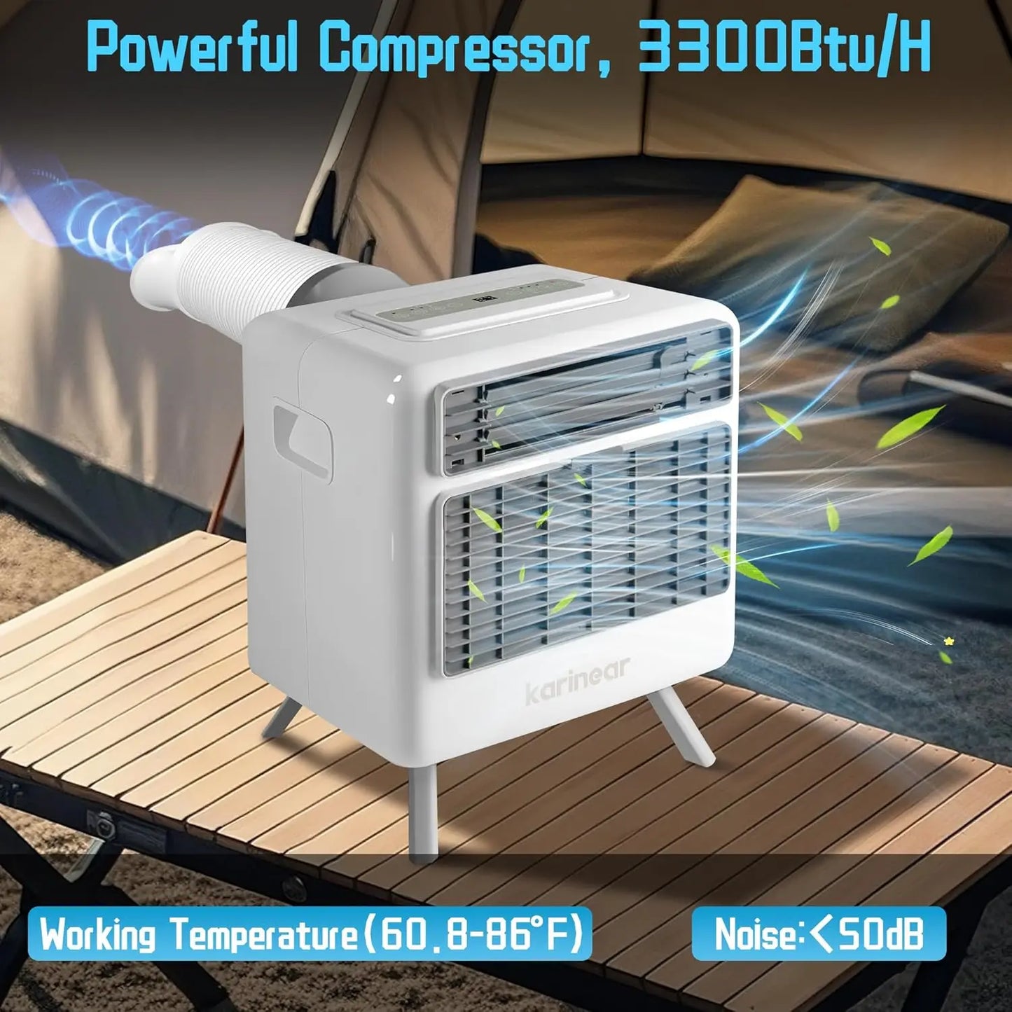 Portable Air Conditioner for Camping, 3300BTU, 436W AC Unit Fast Cooling Down to 60°F, Tent,3 Cooling Modes, 24 Hour Timer(Grey)