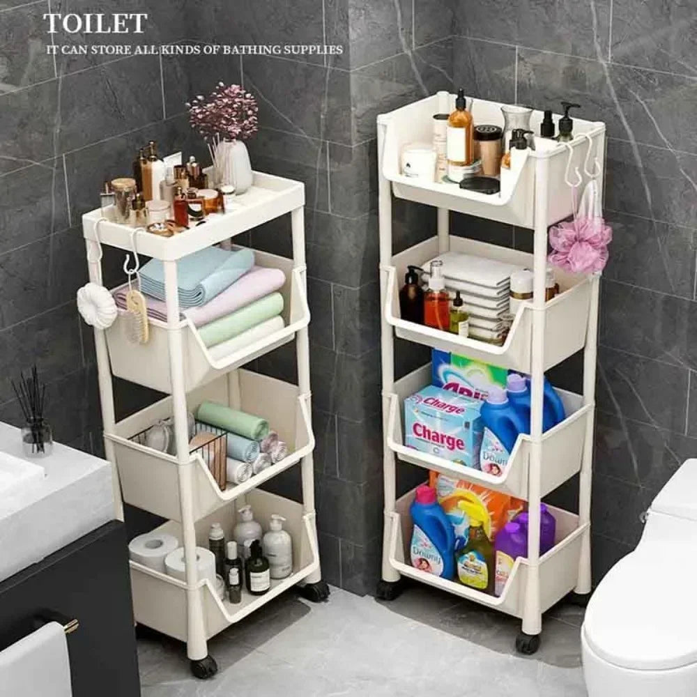 Trolley Bookshelf - Multifunctional Storage Rack with Narrow Design.  Kitchen Corners,  Bathroom and Living Room Storage,