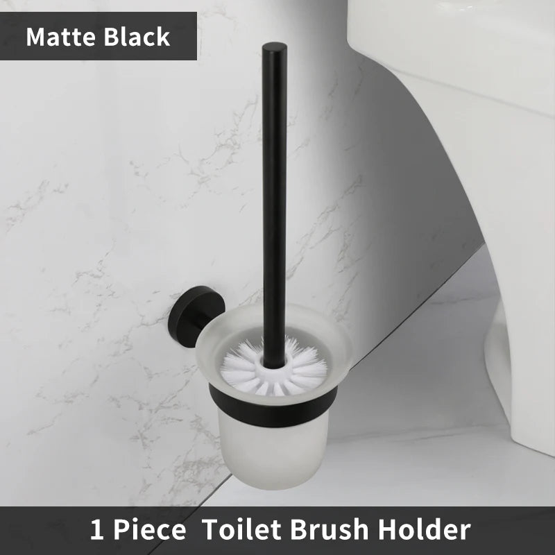 Bathroom Accessories Towel Rack Shelf Bar Roll Paper Holder With Cover Hand Towel Bar Holder Robe Hook Toilet Brush Holder Black