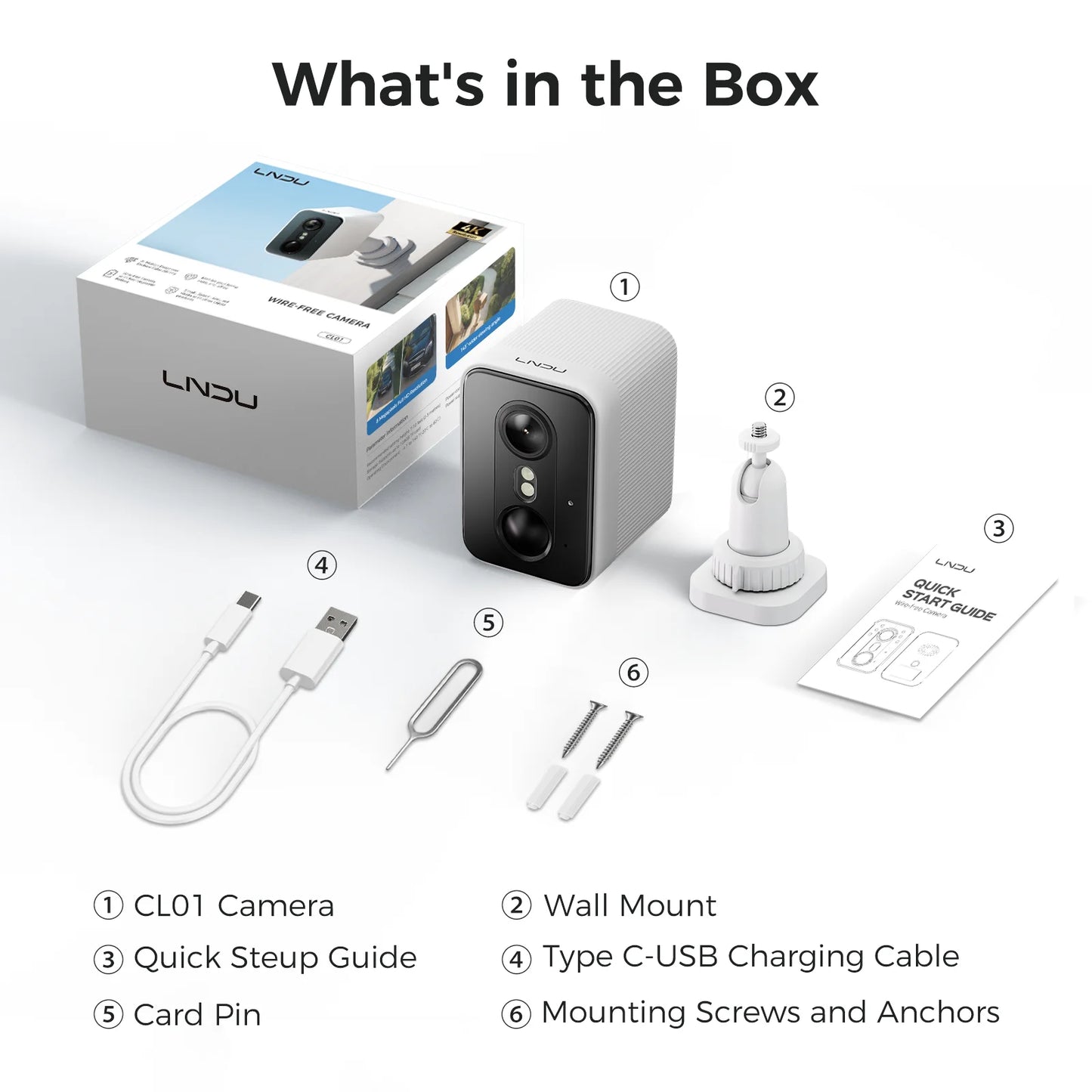 LNDU Security CL01 SoloCam Wireless Battery Camera 5200mAh Outdoor 4K Resolution Wireless Wi-Fi Camera 180 days security protect