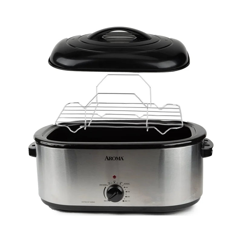 22 Quart Electric Roaster Oven Stainless Steel Self Basting Lid Large Capacity Removable Rack Easy Clean Keep Warm Setting