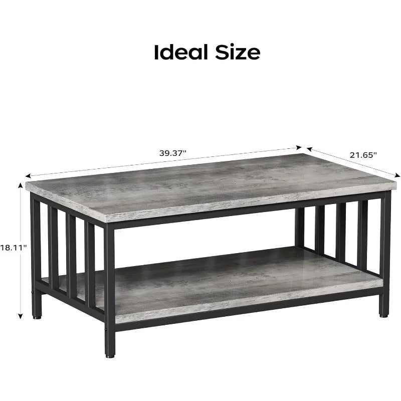 Coffee Table for Living Room with Slatted Sides Frame, Modern Farmhouse Living Room Table