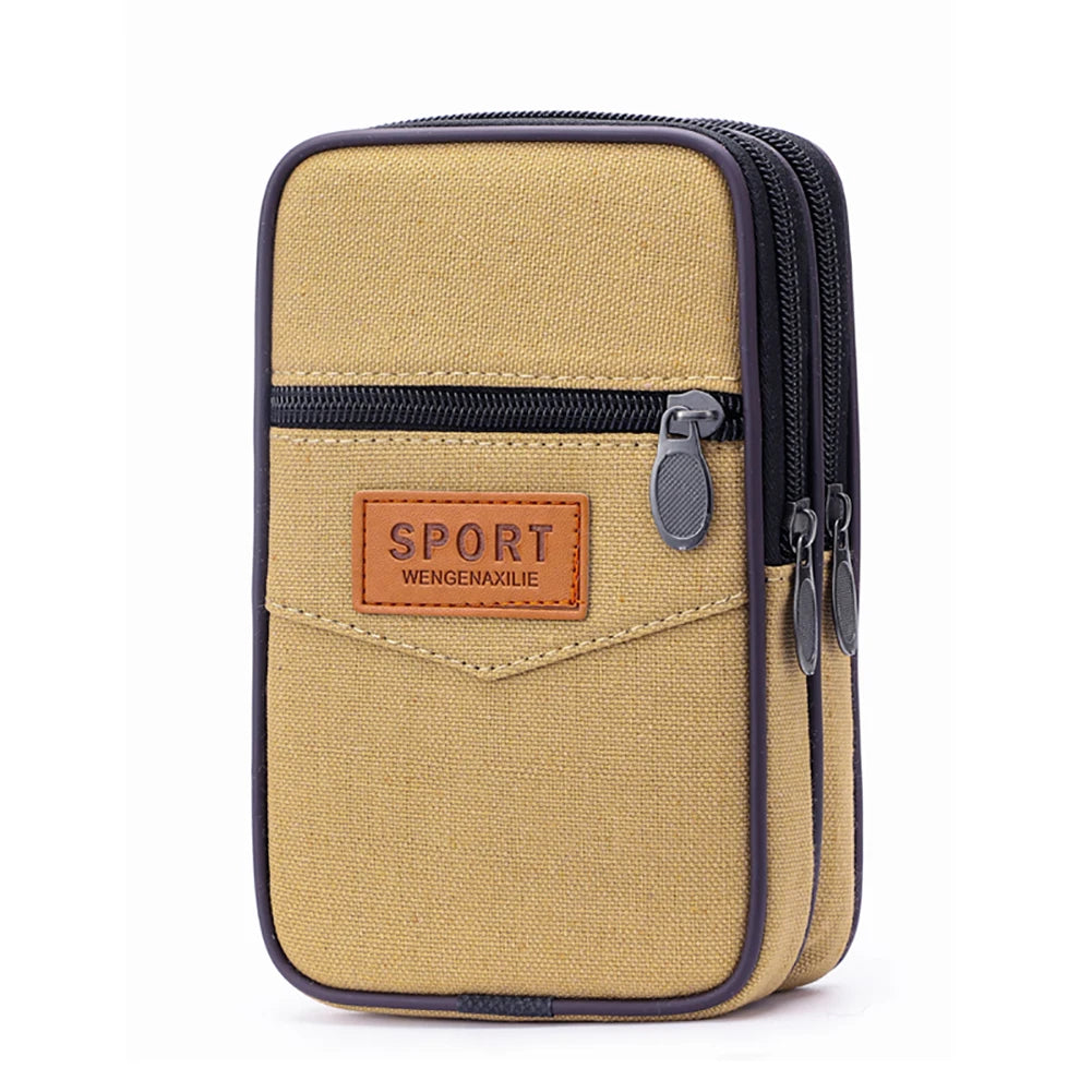 Men Outdoor Sports Waist Bag with Multi Pockets Canvas Change Pouch Coin Pocket Bag Zipper Coin Purse for Coins for Best Gift