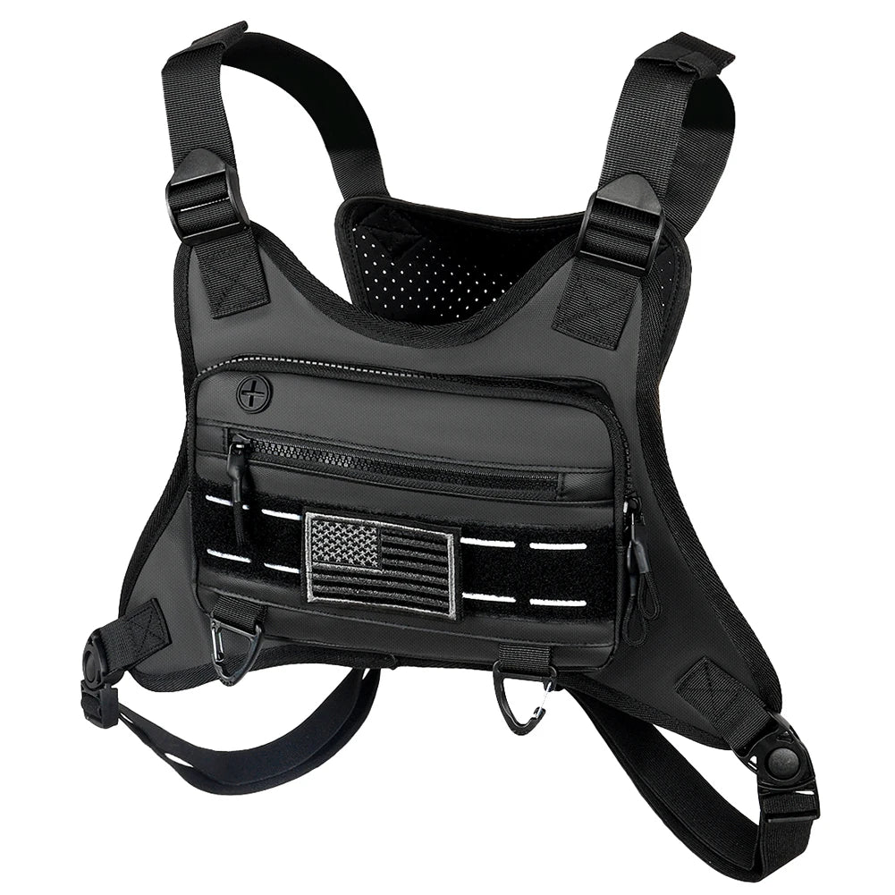Unisex Tactical Shoulder Backpack with Adjustable Straps Motorcycle Chest Bag Breathable Outdoor Cycling Climbing Bag