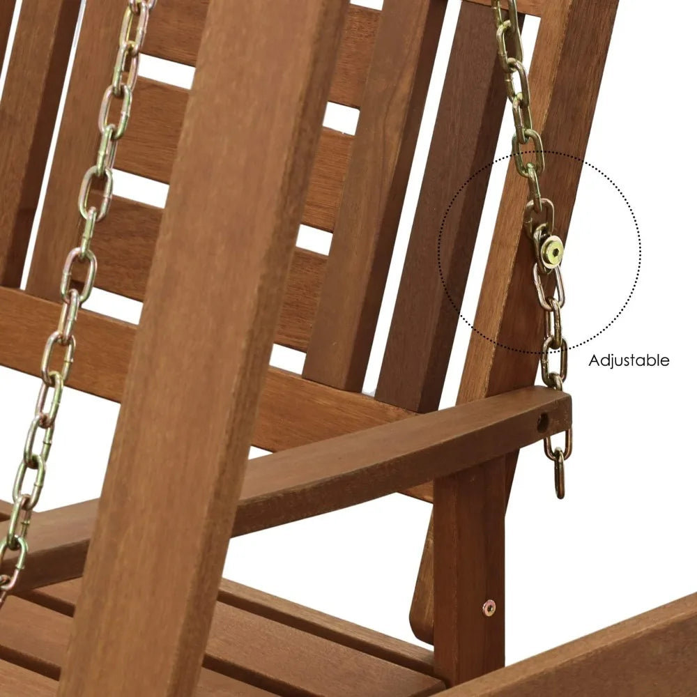 Garden Swing Chair, Hardwood Hanging Porch Swing with Stand in Teak Oil, Natural, Patio Swing Bench