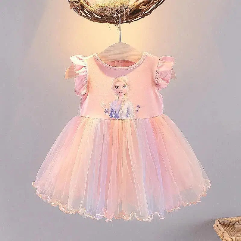 2025 New Disney Summer Kids Dress Clothes Pretty Girls Dresses Frozen Elsa Anna Princess Party Costume For Children Clothing