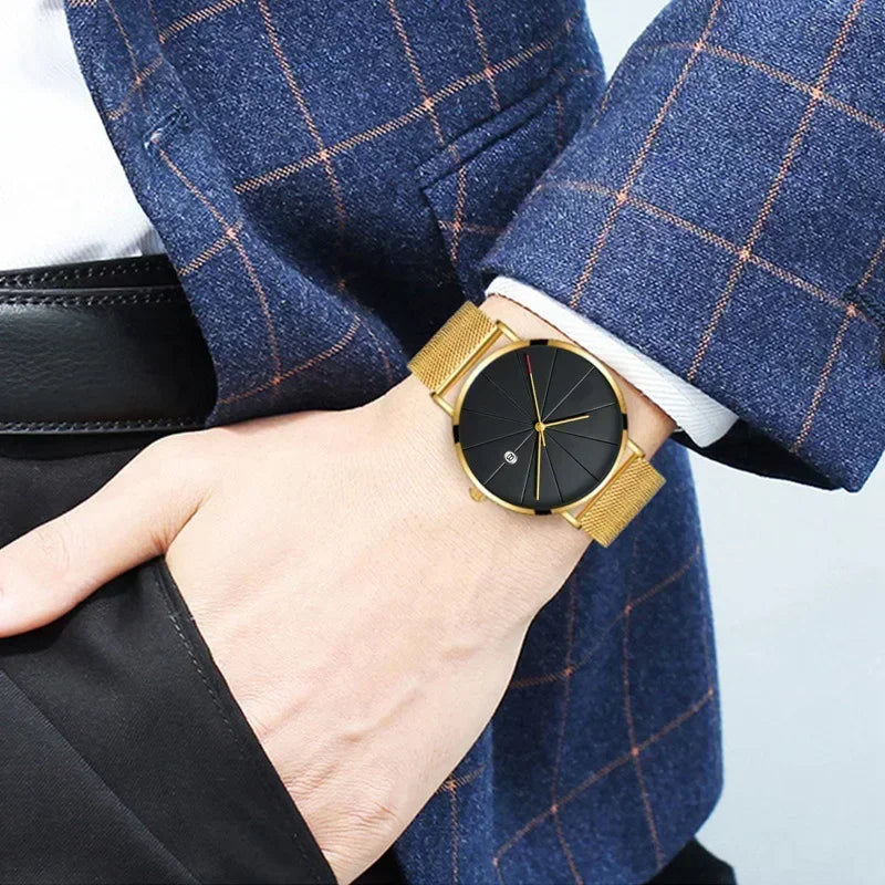 Men Watch Luxury Set Fashion Business Brown Quartz Wrist Watches for Men Gift Set Creative Waterproof Quartz Classic Watch