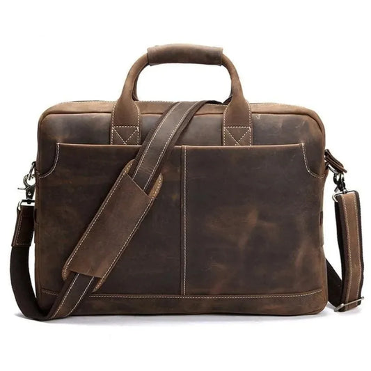 Vintage Leather Messenger Bag for Business Travel - Handcrafted Briefcase