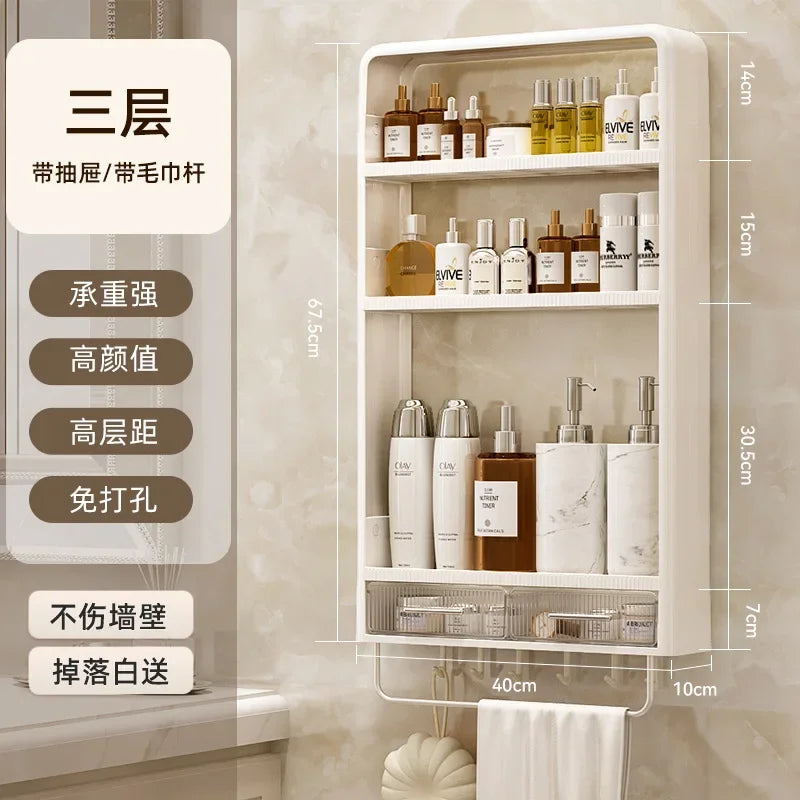 Bathroom Shelf Wall Mounted,Bathroom Wash Table Non Perforated Wall Mounted Skincare Product Storage Rack Bathroom Organizer