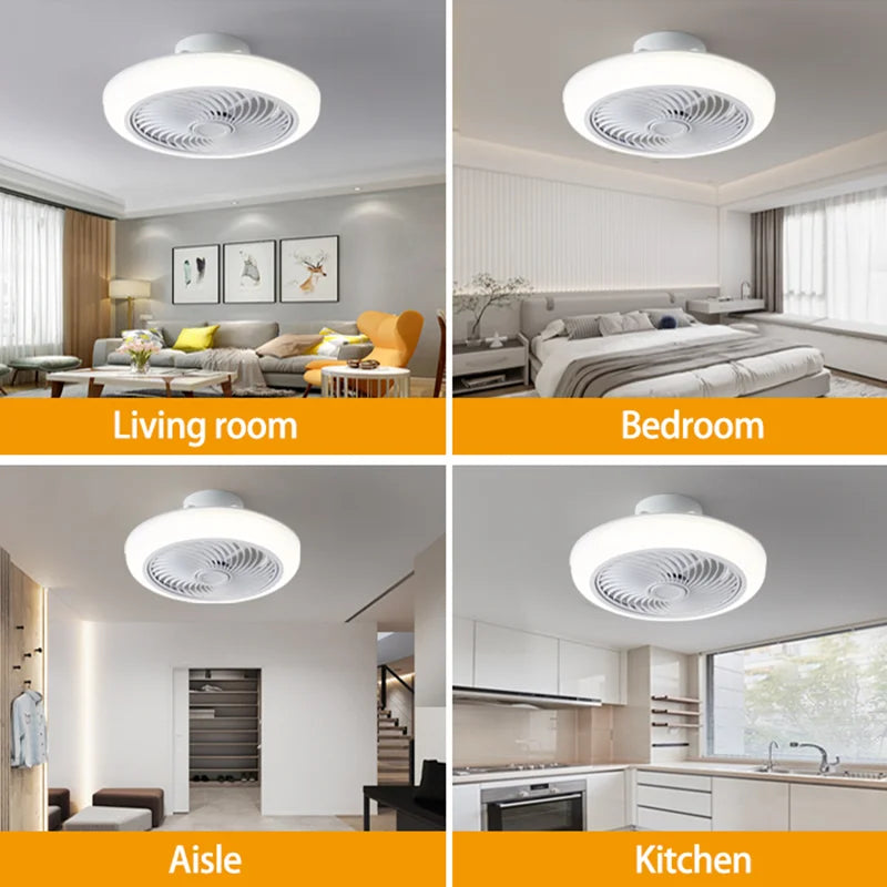 Round  Ceiling Fan  Living Room Enclosed Ceiling Fan with Remote Control Adjustable  Ceiling Fan with Lights