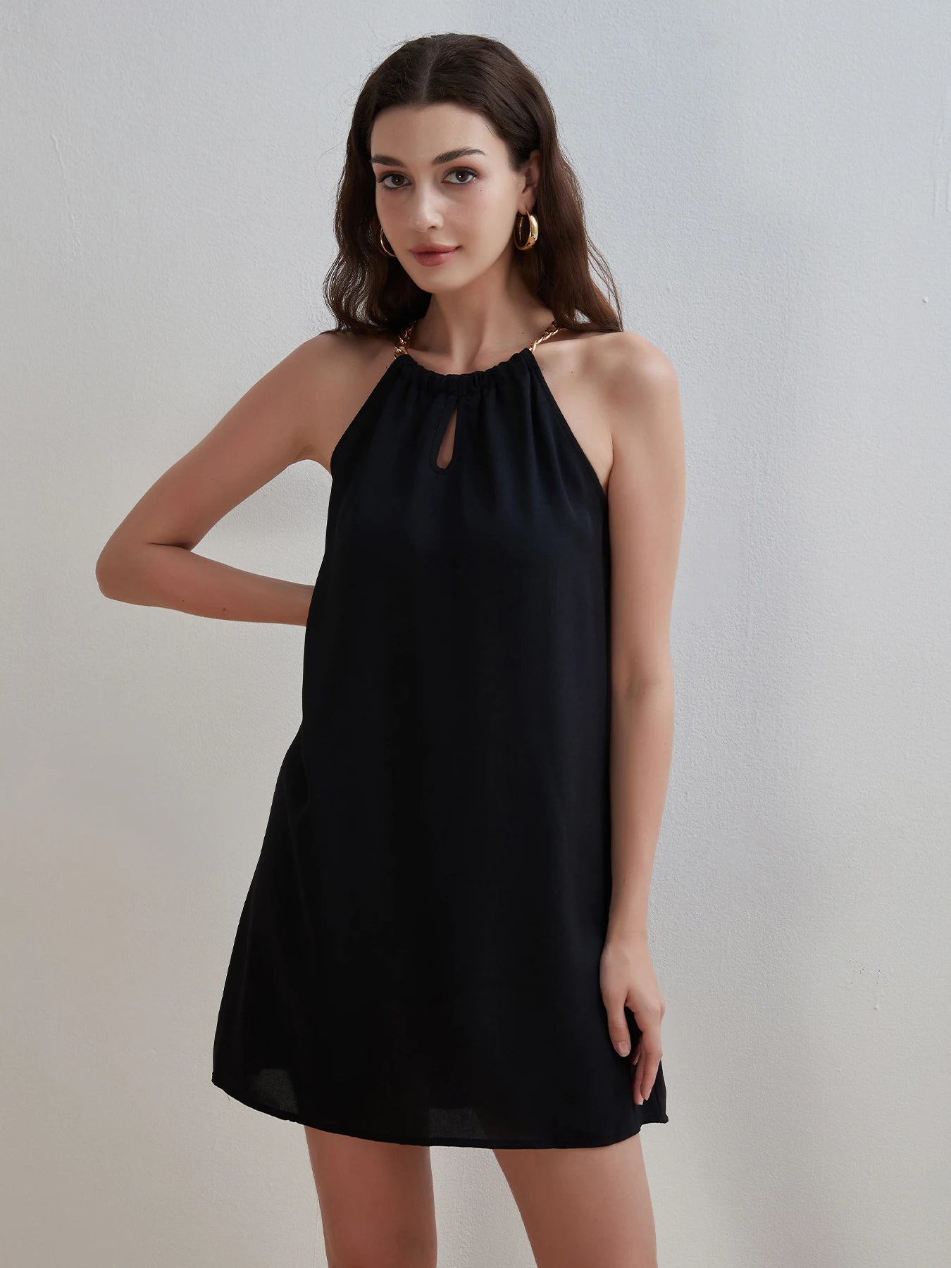 2025 Summer New Arrival Women's Fashion Neck Sleeveless Solid Color Casual Sequins Slimming Dress Elegant Evening Party Dress