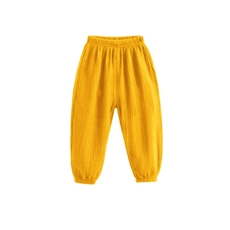 Summer Korea Children Pants Casual Girls Boys Cotton Linen Solid Color Loose Pleated Pant Trousers Girls Hight Waist Harem Pants