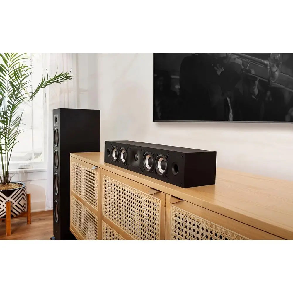 Hi-Res Audio Certified Slim Center Speaker, Dolby Atmos & DTS:X Ready, 1 Tweeter & 3 Balanced Woofers, Wall-Mountable, Black