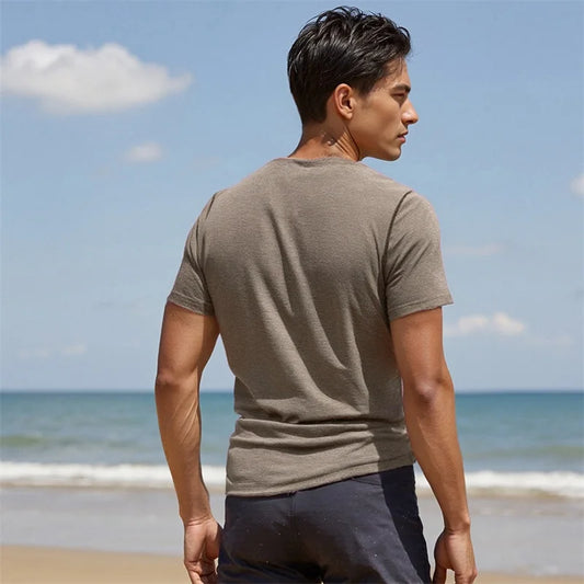 Men s Reversible Round Neck Short Sleeve T-Shirts with Stitching Detail - Casual  Fit Tops for Summer Fashion