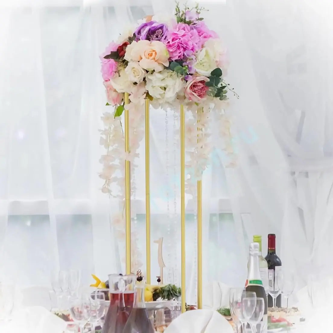 2pcs 31.5inch Rectangular Gold Metal Wedding Flower Stand Vase Column Stand Flower Display Rack for Party Home Decorations