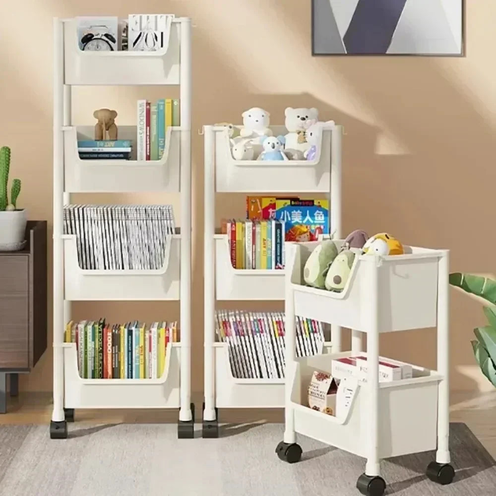 Trolley Bookshelf - Multifunctional Storage Rack with Narrow Design.  Kitchen Corners,  Bathroom and Living Room Storage,
