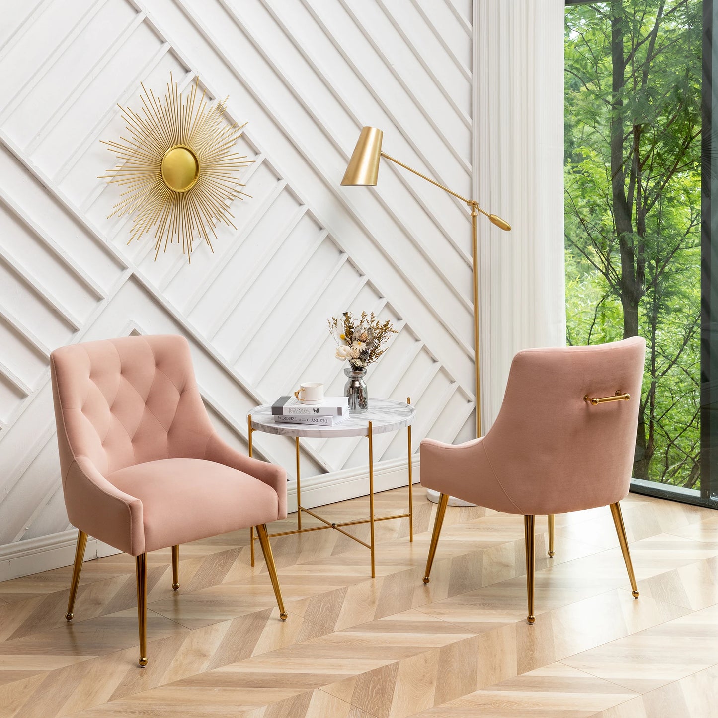 SEYNAR Modern Dining Chairs Set of 2, Upholstered Accent Chair Tufted Back Armless Chair with Back Pull