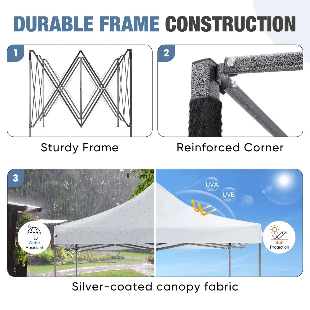 10x10 FT Pop Up Canopy Tent with Slant Legs and Carrying Bag, Easy Setup Outdoor Shelter for Patio, Garden, Beach, Bright White