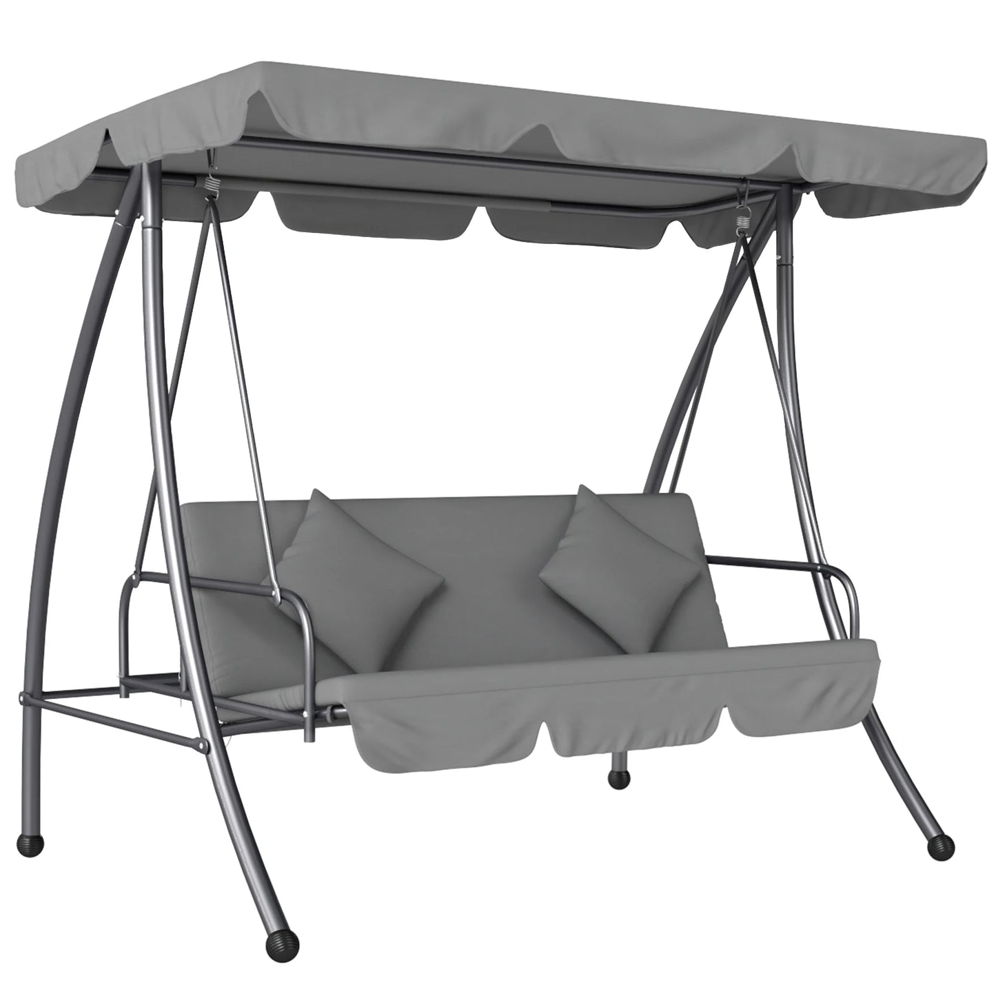 Outsunny Outdoor 2-in-1 Swing Chair Lounger 3 Seater Garden Swing Seat Bed Hammock Bed Convertible Tilt Canopy W/ Cushion