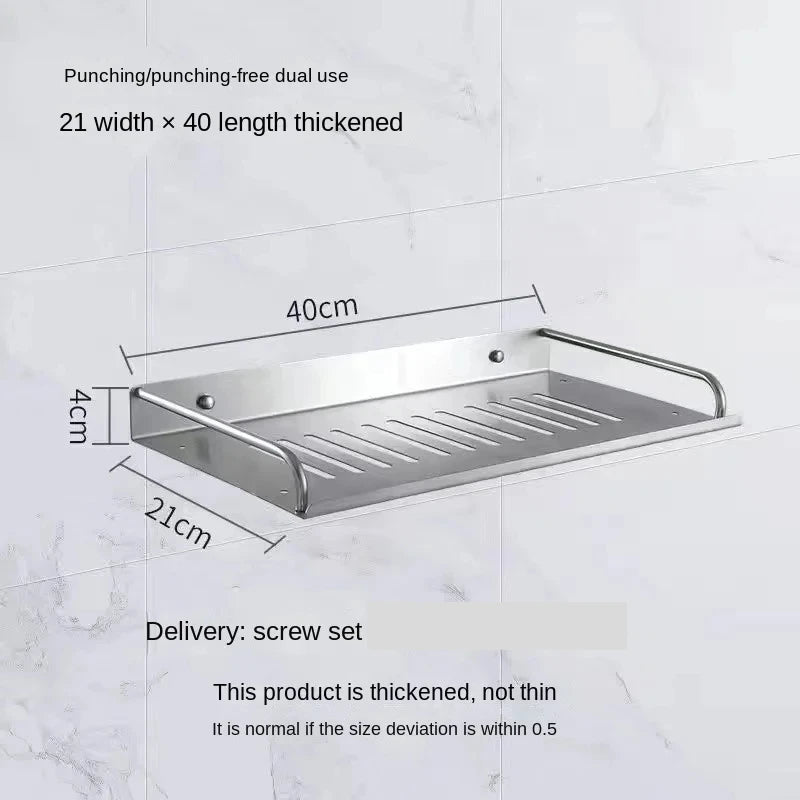 Bathroom Shelf Organizer Storage Wall Mounted Shelves Kitchen Shower Rack Stainless Steel Shampoo Holder Drain Water Accessories