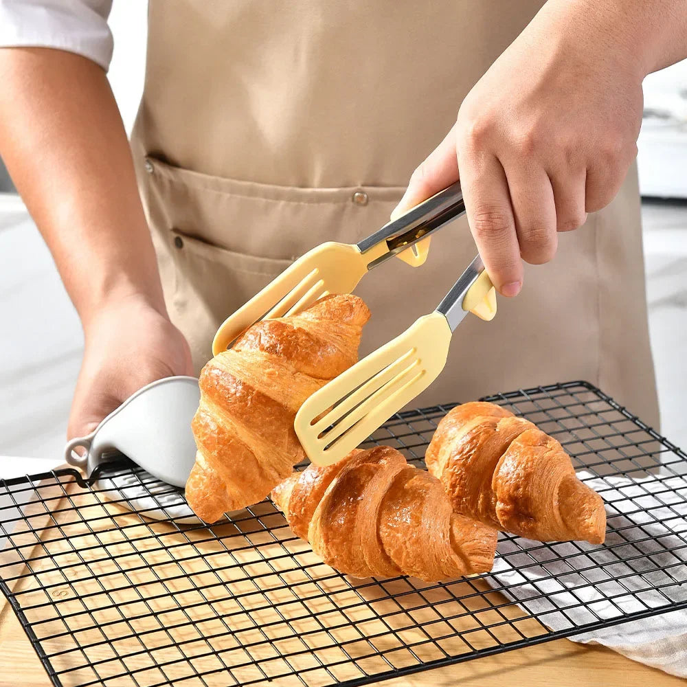 9 Inch Stainless Steel Food Tongs 1/2Pcs Silicone Non-stick Cooking Clips Kitchen Household BBQ Clamp for Salad Outdoor Barbecue