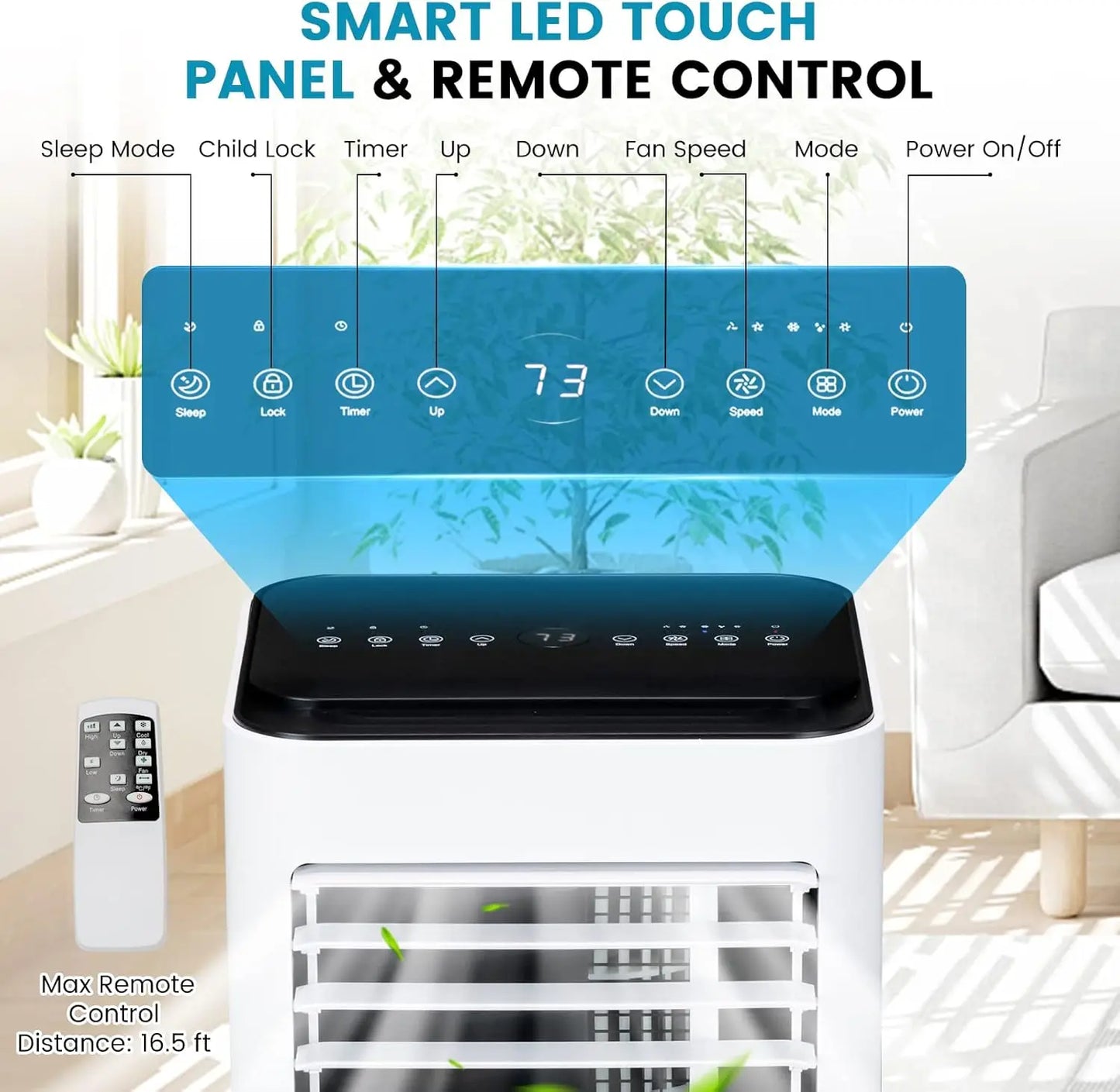 Portable Air Conditioner, 10000 BTU Powerful AC Unit with Remote Control and 4 Casters, 3-in-1 Air Cooler