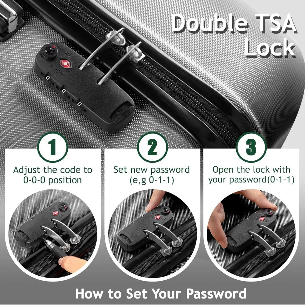 Luggage Set of 3 Hardside Carry on Suitcase Sets with Spinner Wheels & TSA lock, Portable Lightweight ABS Luggage
