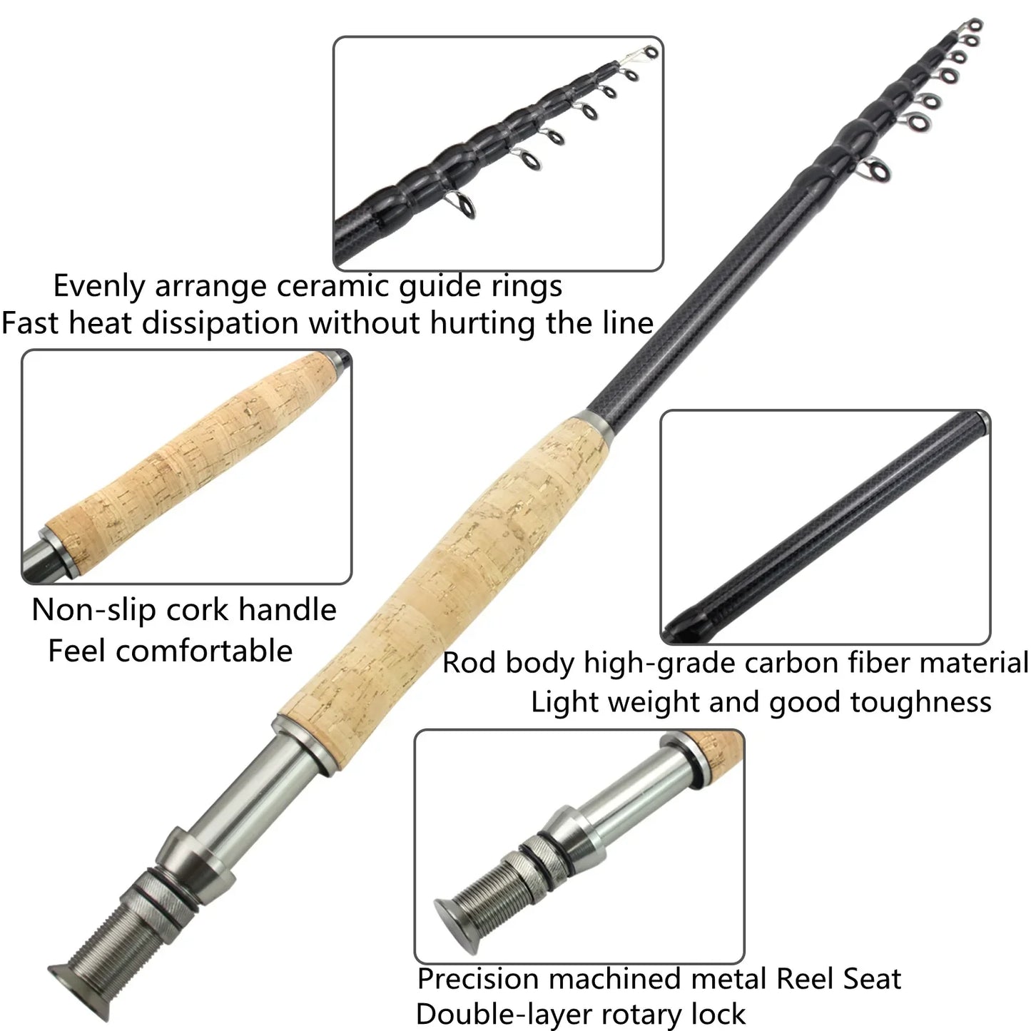 Retractable Fly Fishing Rod Carbon Fishing Rod Cork Handle Portable Fishing Rod Bass Fishing Equipment